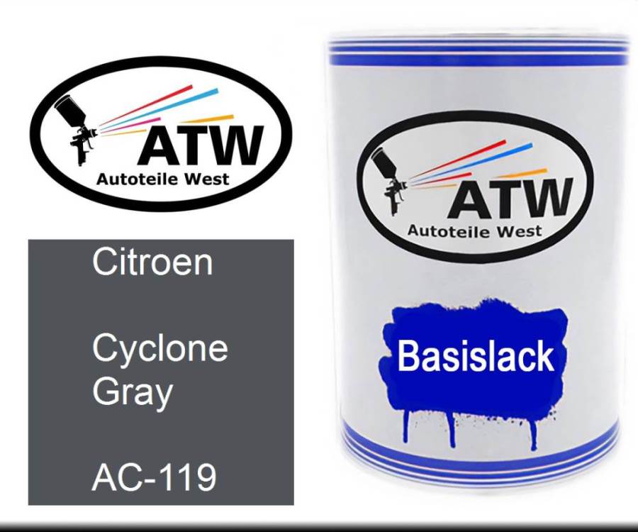 Citroen, Cyclone Gray, AC-119: 500ml Lackdose, von ATW Autoteile West.